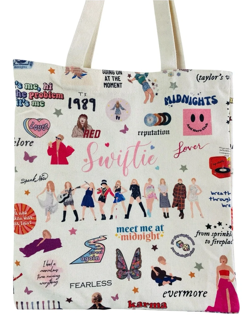 Taylor Swift Canvas Tote Featuring Albums And Iconic Lyrics 14“ x 12.5“